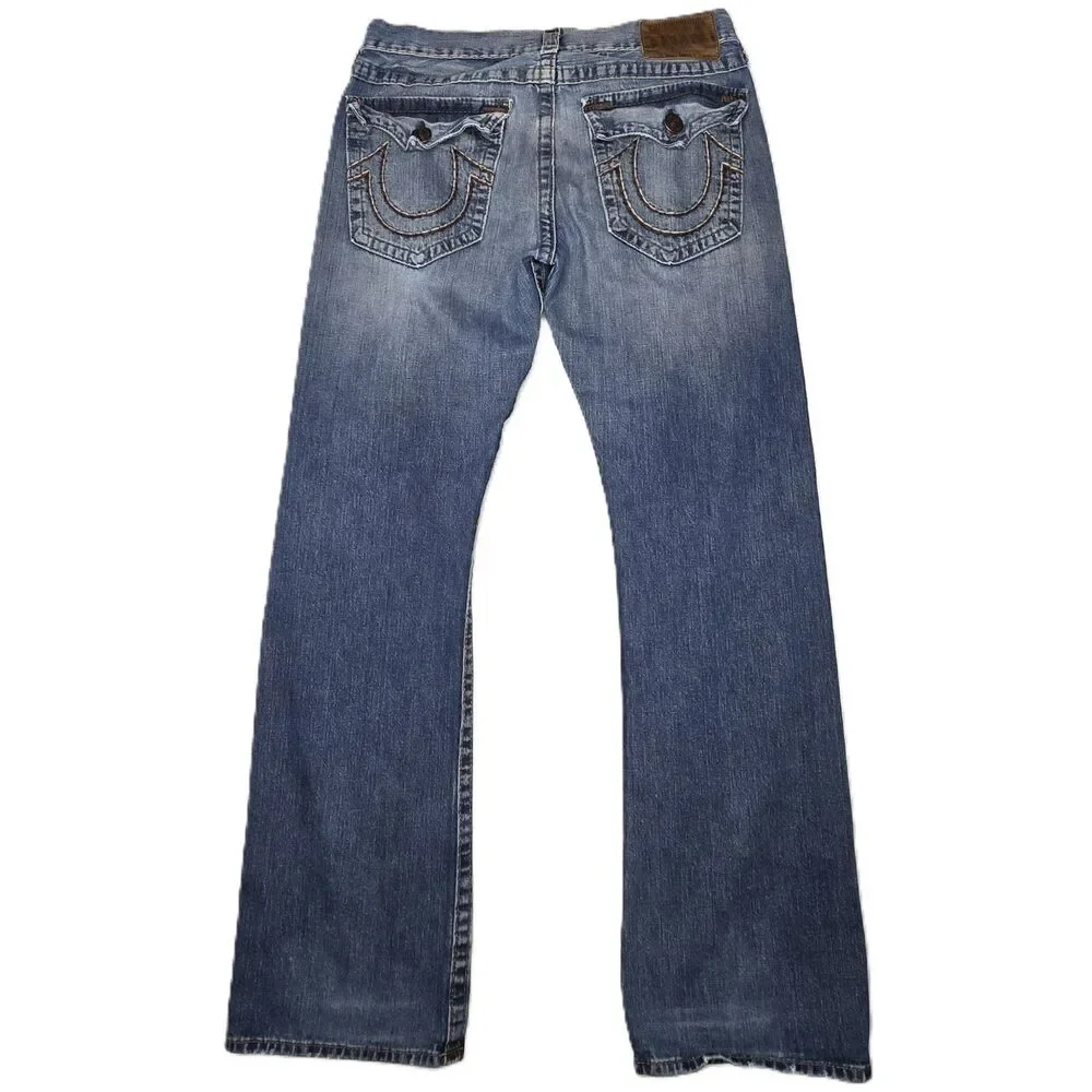 True Religion Ricky Super T Straight Leg Jeans Mens 36x34 Distressed Y2K Vintage